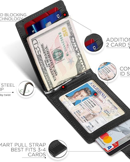 SERMAN BRANDS RFID Blocking Slim Bifold Genuine Leather Minimalist Front Pocket Wallets for Men with Money Clip Thin Mens
