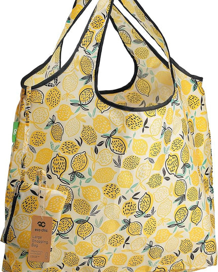 ECO CHIC Foldable Reusable Large Grocery Bags - Foldable Grocery Bags - Lightweight, Recycled & Reusable Shopping Bag - Waterproof, Packable Tote Fitting in Fine Grocery Bag Carrier
