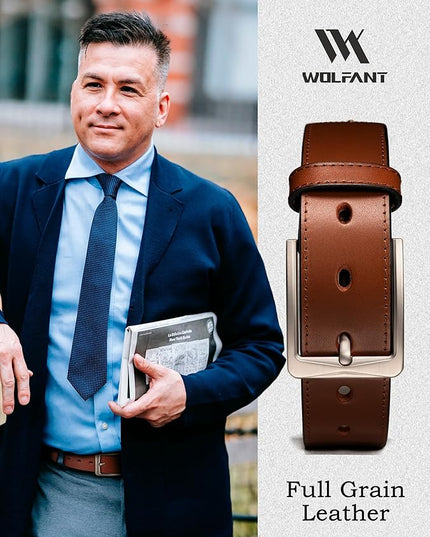 WOLFANT Men's 35mm Dress Casual Belt,100% Italian Full Grain Real Solid Leather