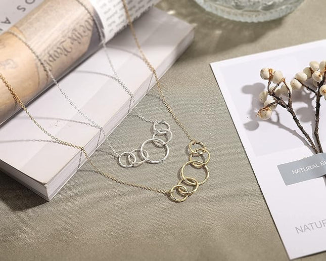 HOPE LOVE SHINE Birthday Necklace – Fashion Jewelry 16+2", 14K Gold Plated Sterling Silver with 3 Interlocking Rings, Hypoallergenic and Comfortable – A Thoughtful Choice for Birthday for Women