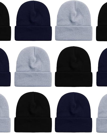 12 Pack Winter Beanie Hats for Men Women, Warm Cozy Knitted Cuffed Skull Cap, Wholesale