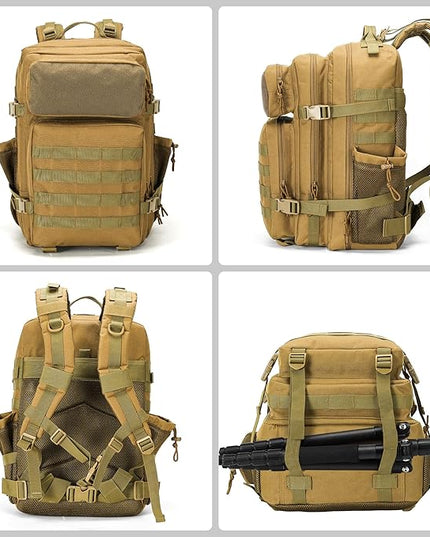 gracedon Tactical Backpack - Military Molle Bag 3 Days Pack for men and Women Large Assault Rucksack 45L (Khaki)