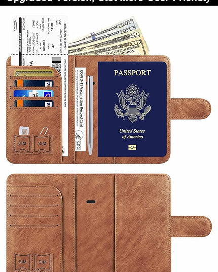 Airtag Passport Holder Cover Wallet Travel Essentials Leather Rfid Blocking Case Vacation Luggage Must Haves Travel Accessories for Men Women (117#Brown)