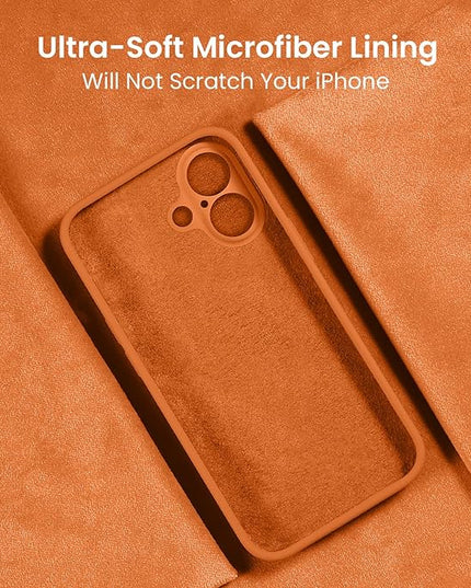 FireNova Designed for iPhone 16 Plus Case, Silicone Upgraded [Camera Protection] Case with [2 Screen Protectors], Soft Anti-Scratch Microfiber Lining Inside, 6.7 inch, Kumquat