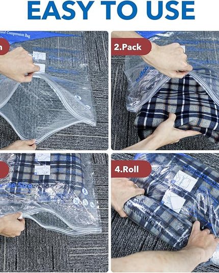 12 Pack Compression Bags for Travel | Vacuum Seal Storage Bags for Luggage & Dirty Clothes | Travel Packing Space Saver Bags for Suitcases & Home Organization | MEIQIHOME