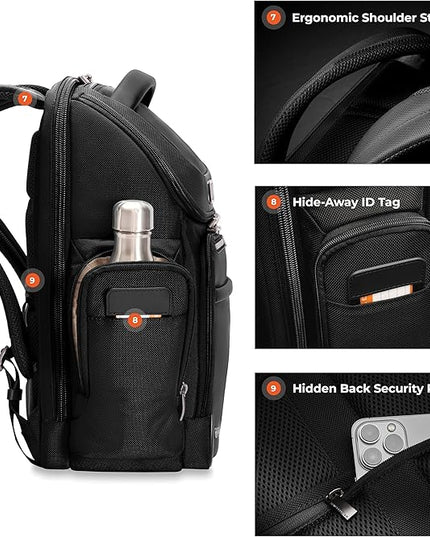 Briggs & Riley Medium Widemouth Backpack for Women & Men - Laptop Backpack, For Work & Travel, Lightweight & Durable, Padded Straps, Fits up to 15" Laptop - @work Collection, Black