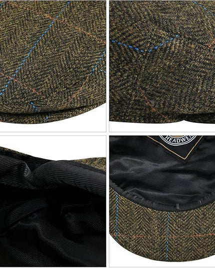 VOBOOM Men's Herringbone Flat Ivy Newsboy Hat Wool Blend Gatsby Cabbie Cap