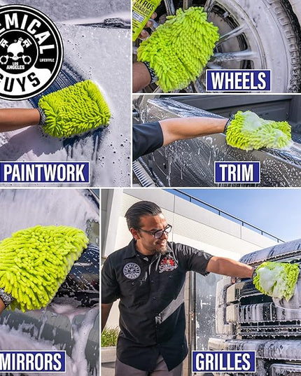 Chemical Guys MIC493 Chenille Premium Scratch-Free Microfiber Wash Mitt, Lime Green, 9.6" x 2.3" x 7" (Pack of 2)