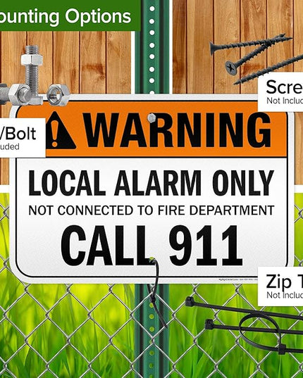 Warning Local Alarm Only Not Connected To Fire Department Call 911 Sign, 12x18 Inches, 3M EGP Reflective .063 Aluminum, Fade Resistant, Made in USA by My Sign Center