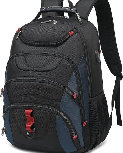 Boavan Laptop Backpack for men, 17.3 inch Laptop Bag with USB Port, Waterproof Travel Work Backpack Purse, Anti-Theft Teacher Nurse Doctor Casual Bookbags Office Business backpack，Black&Classic Navy