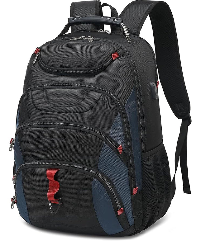 Boavan Laptop Backpack for men, 17.3 inch Laptop Bag with USB Port, Waterproof Travel Work Backpack Purse, Anti-Theft Teacher Nurse Doctor Casual Bookbags Office Business backpack，Black&Classic Navy