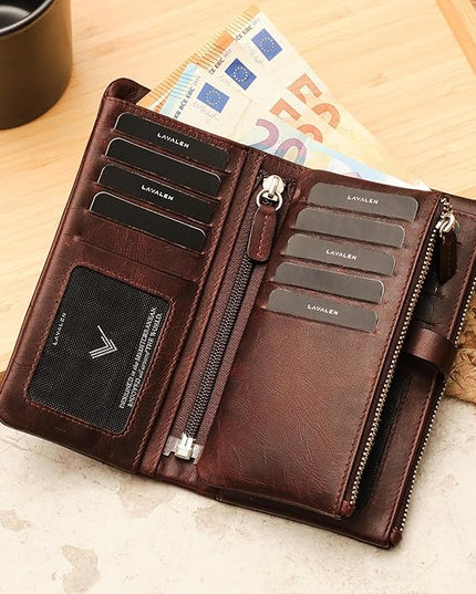 Lavalen Leather Purses for Women - Elegant Ladies Purse - RFID Wallet for Women - Leather Handcrafted Ladies Wallet - Small & Colourful with Coin Pocket & Cards - For daily Use - Box for Gift.