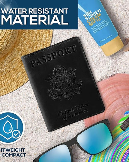 Ciana Passport Holder for Travel – PU Leather Passport Cover and Card Holder for Men & Women – Slim Passport Holder with Card Protector Slot, Travel Must Haves (Black)