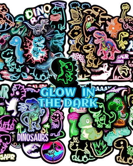 Glow in The Dark Neon Dinosaur Water Bottle Stickers for Kids，70 Pcs Dino Waterproof Vinyl Laptop Decals, Teens Girls Boys Adults Phone Case Skateboard Luggage Decor