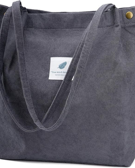 Corduroy Tote Bag Cute Tote Bags for Women Shoulder Bag with Inner Pocket for Work Beach Travel and Shopping Grocery