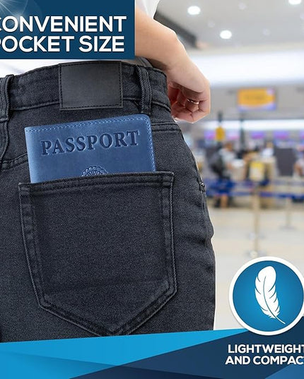 Ciana Passport Holder for Travel – PU Leather Passport Cover and Card Holder for Men & Women – Slim Passport Holder with Card Protector Slot, Travel Must Haves (Light Blue)