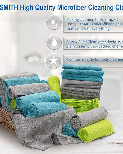FIXSMITH Microfiber Cleaning Cloth - Pack of 50, Microfiber Towels for Cars 16 x 12 in, Highly Absorbent Cleaning Rags, Lint-Free, Streak-Free Cleaning Cloths for Car Kitchen Home Office