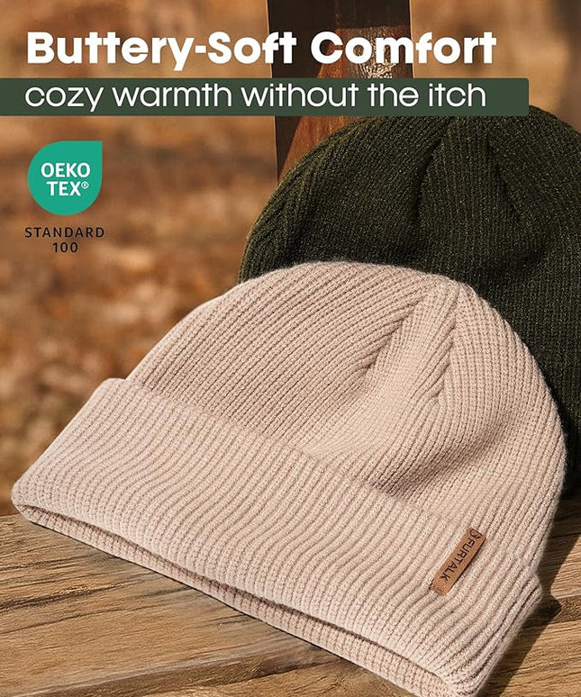 FURTALK Fisherman Beanie for Men Women 2 Styles Cuffless or Cuffed Knitted Unisex Winter Hat Outdoor All-Day Warmth