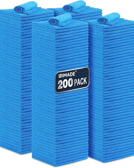 Shop Towel Rag, 200 Pack Reusable Rags Bulk Microfiber Cleaning Cloth Lint Free Towels for Car Kitchen Automotive Bar Mechanic Restaurant Garage, 11.5"x 11.5", Blue