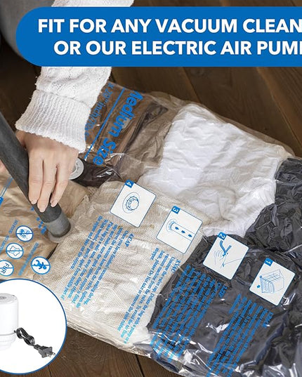 Travel Vacuum Bags With Pump,Vacuum Storage Bags with Electric Pump 8 Combo (2 J/2 L/2 M/2 Small), Plastic Packaging Bags,Travel Vacuum Bag For Luggage,Clothes, Pillows, Comforters, Blankets, Bedding