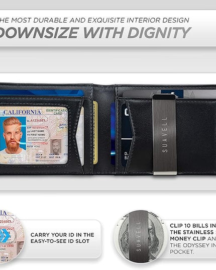 Suavell Slim Wallets for Men. Minimalist Bifold Wallet With Money Clip & ID Window. RFID Blocking Credit Card Holder Front Pocket Wallet, Gifts For Men - Husband Father On Birthday Anniversary.