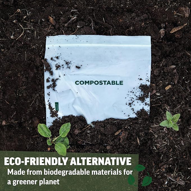 Zenlogy Compostable Sandwich Bag (7" x 7"), Resealable Food Storage Bags, Biodegradable & Freezer Safe Baggies, Organic Eco-Friendly Storage Container, 100 Pack