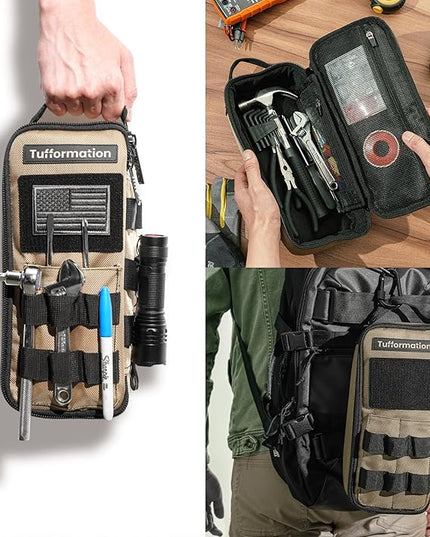 Heavy Duty Small Tool Bag Pouch Portable Utility Organizer Case with Zipper Handle. Perfect for EDC, Motorcycle, Road Bike, Electricians & More
