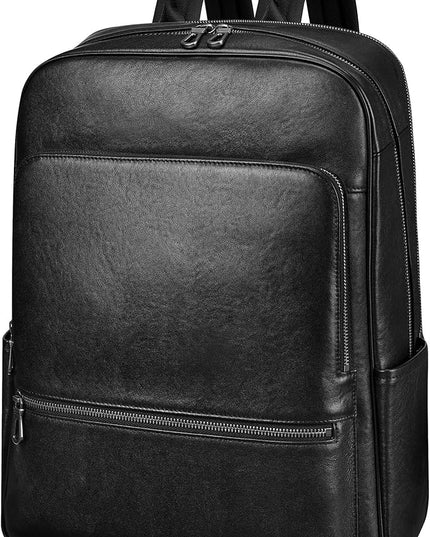Large Black Leather Backpack for Men, Minimalist Luxury Executive Computer Backpack for Men, 17.3 Inch Genuine Leather Laptop Backpack for Travel Work Business