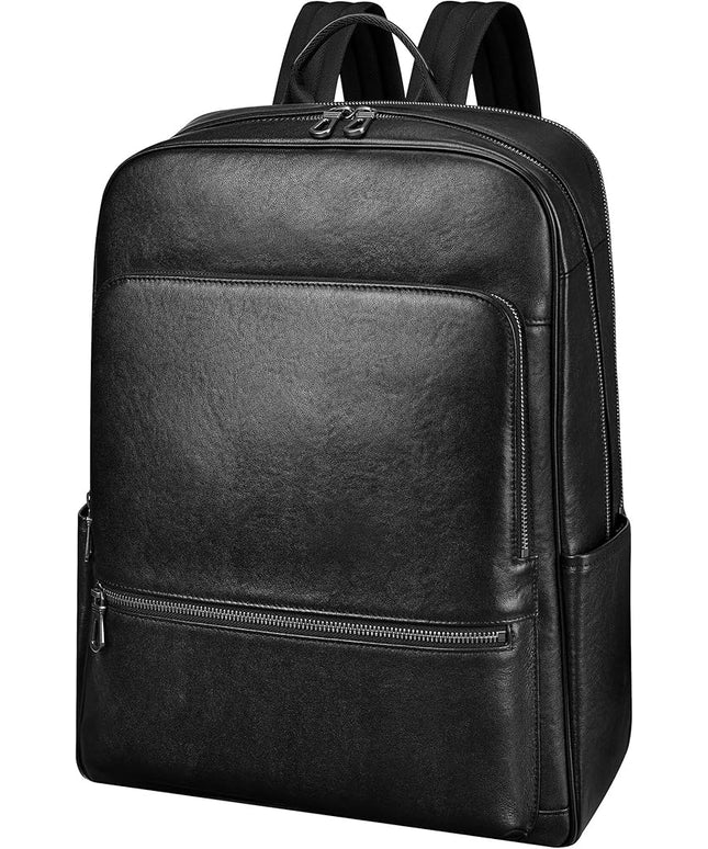 Large Black Leather Backpack for Men, Minimalist Luxury Executive Computer Backpack for Men, 17.3 Inch Genuine Leather Laptop Backpack for Travel Work Business