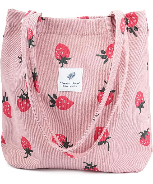 Corduroy Tote Bag Cute Tote Bags for Women Shoulder Bag with Inner Pocket for Work Beach Travel and Shopping Grocery
