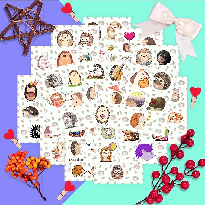 BulbaCraft Hedgehog Stickers for Water Bottle and Laptop - Hedgehog Party Supplies & Decorations, Waterproof Vinyl Decals, Cute Animal and Pet Stickers, Gifts for Women & Men
