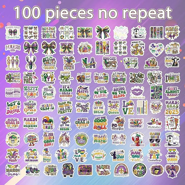Mardi Gras Stickers for Adults- 100 Pcs Carnival Masquerade Mask Water Bottle Stickers, New Orleans Mardi Gras Waterproof Scrapbook Decals, Vinyl Sticker for Luggage Laptop Journaling