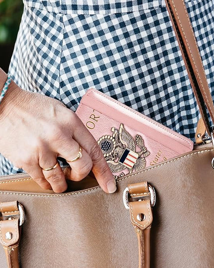 TOURSUIT RFID Passport and Vaccine Card Holder Combo, Travel Document Case Cover, Leather Wallet Organizer Women with Vax Vaccination Protector Slot (Rose Gold)