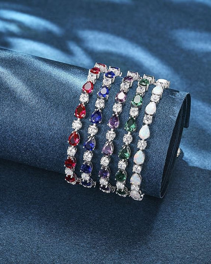 FANCIME Shine of Tears Birthstone Tennis bolo Bracelets Sterling Silver Tennis Bracelets Charm Fine Jewelry Birthday Gifts for Women Mom