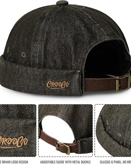 Croogo Denim Docker Hat Fashion Brimless Beanie Hat Retro Worker Skull Cap Rolled Cuff Sailor Cap Hip Hop Dancing Watch Cap