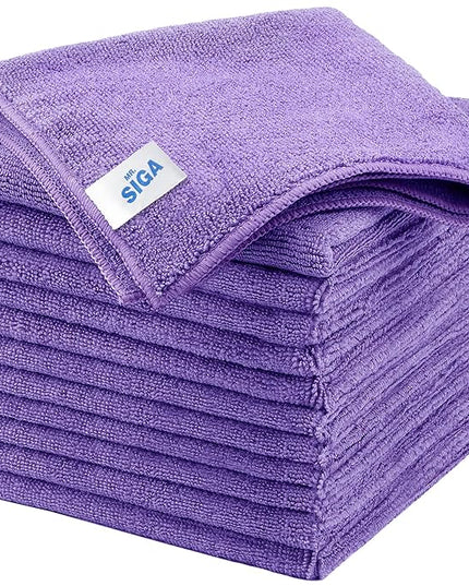 MR.SIGA Microfiber Cleaning Cloths, All-Purpose Microfiber Towels, Streak Free Cleaning Rags, Pack of 12, Purple, Size 32 x 32 cm(12.6 x 12.6 inch)