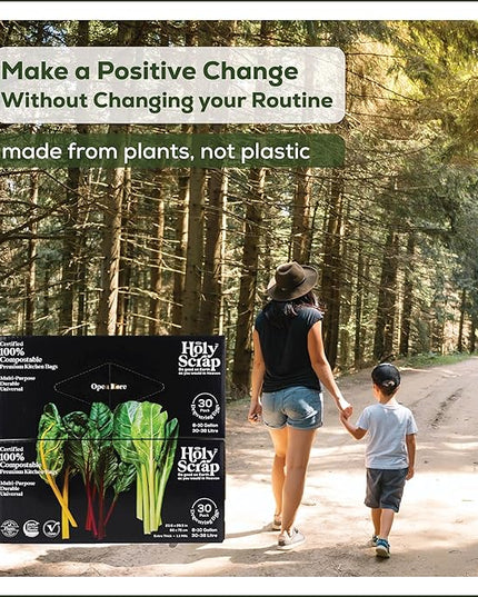 Large Compostable Drawstring Trash Bags - 8-10 Gallon, 60 Pack | Plastic-Free Kitchen & Bathroom Garbage Bags with Drawstring Handles | Thick Bin Bag Liners for Green & Food Waste