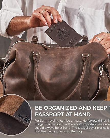 Shvigel US Leather Passport Book Cover - Thin American Travel Passport Holder - Premium International USA Passport Protector Case for Women Men (Brown Vintage)