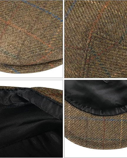 VOBOOM Men's Herringbone Flat Ivy Newsboy Hat Wool Blend Gatsby Cabbie Cap