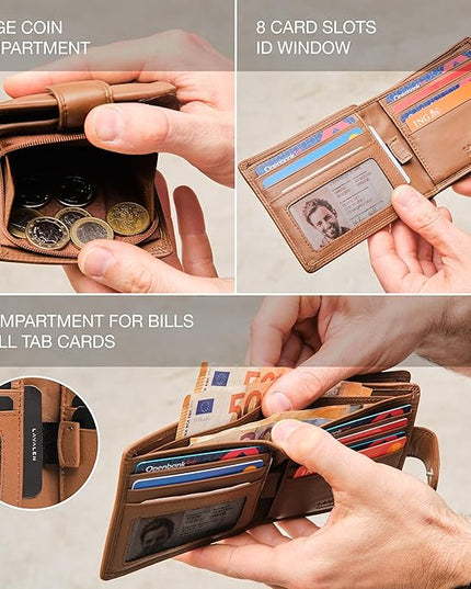 Lavalen Soft Leather Wallet for Men - Mens Wallet Bifold with Zipper Coin Pocket - Holds Bills, Credit Cards, Coins - Carteras para Hombres Piel - Billeteras de Hombres Cuero Original - RFID Blocking.