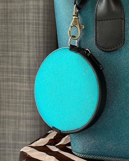 OneJoy Mini Round Coin Purse with Clip on, Lightweight Waterproof Zipper Pouch for Earbuds, Keys, Coins, Compact Travel Storage Case for Women & Men, Xmas Gift [ Bright Blue ]
