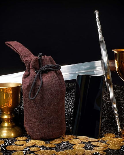 Mythrojan Drawstring Belt Pouch Medieval Canvas Pouch Renaissance Bag LARP Coin Bag Cosplay Costume Accessories for Medieval Events, Reenactments, Renfair - Brown, 8" x 6.5"
