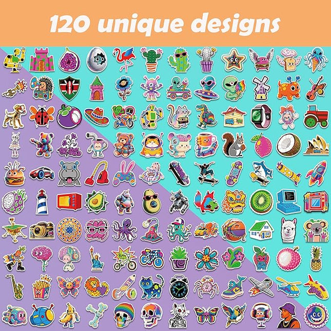 Cool & Trendy Fun Stickers – 120pcs | Easy Peel, Waterproof, No Residue | for Teens & Adults, Laptops, Skateboards, Water Bottles & Suitcases