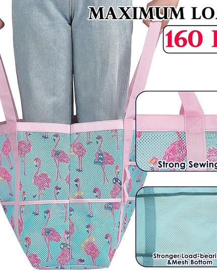 Mesh Beach Bag, Large Beach Tote with Zipper Pocket, Toys Pool Bag for Family Travel Vacation Cruise Essentials