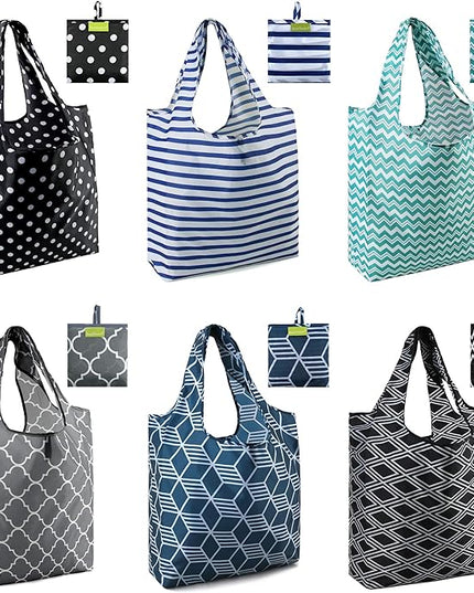 BeeGreen Grocery Bags | Reusable Gift Bags, Large Tote for Women & Foldable Beach Bag - 6 Pack Reusable Bag With Handles | Collapsible Cute Cloth Storage for Market, Holiday & Shopping | Washable