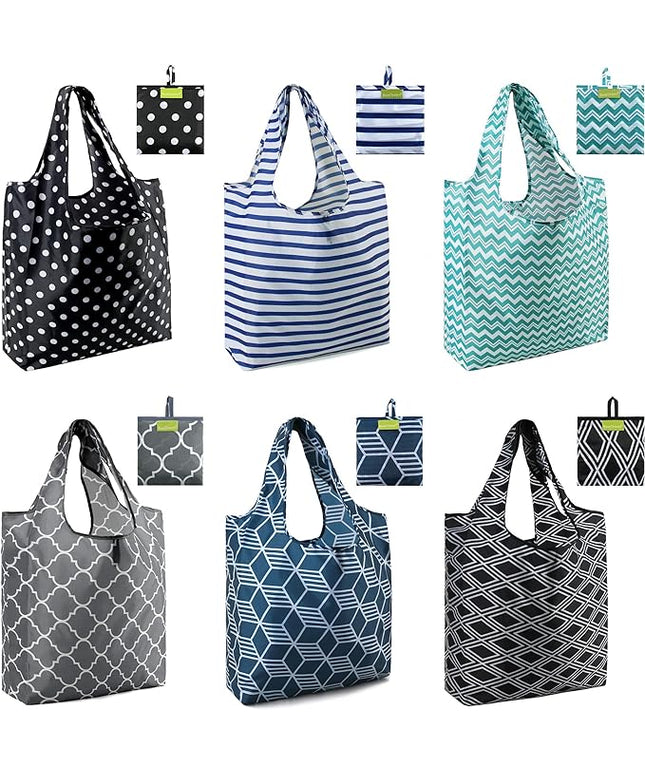 BeeGreen Grocery Bags | Reusable Gift Bags, Large Tote for Women & Foldable Beach Bag - 6 Pack Reusable Bag With Handles | Collapsible Cute Cloth Storage for Market, Holiday & Shopping | Washable