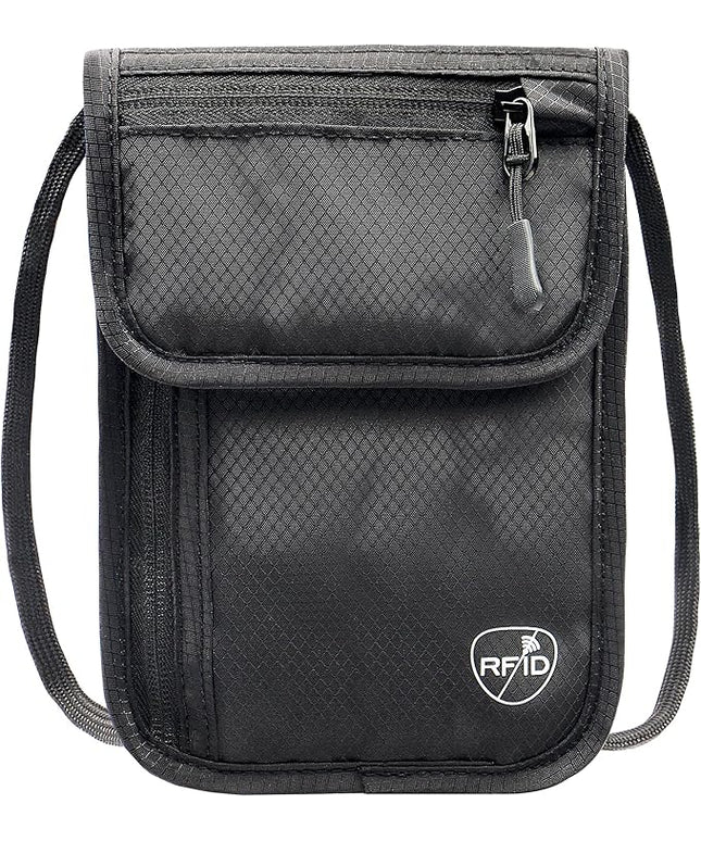 SUPACOOL Passport Holder Bag, Travel Wallet for Men Women Family, Card Holder Organizer, RFID Blocking, Neck Wallet, Hidden Neck Pouch for Travel(Black)