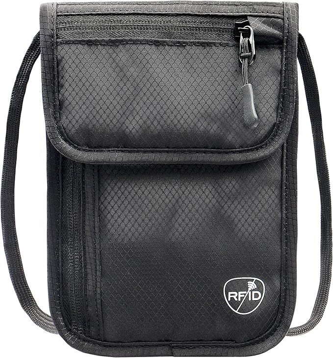 SUPACOOL Passport Holder Bag, Travel Wallet for Men Women Family, Card Holder Organizer, RFID Blocking, Neck Wallet, Hidden Neck Pouch for Travel(Black)