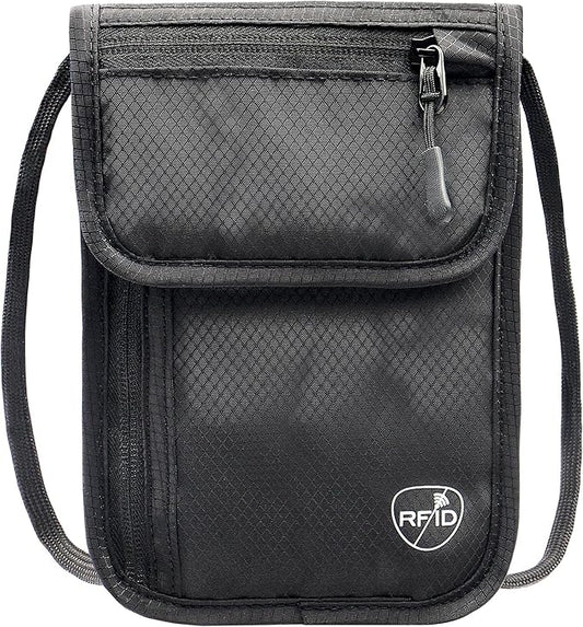 SUPACOOL Passport Holder Bag, Travel Wallet for Men Women Family, Card Holder Organizer, RFID Blocking, Neck Wallet, Hidden Neck Pouch for Travel(Black)