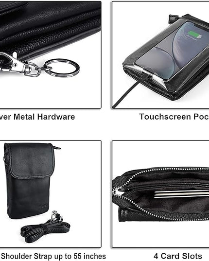 befen Genuine Leather Small Crossbody Bags for Women Cell Phone Bag Cross Body Purses,Silver Zipper